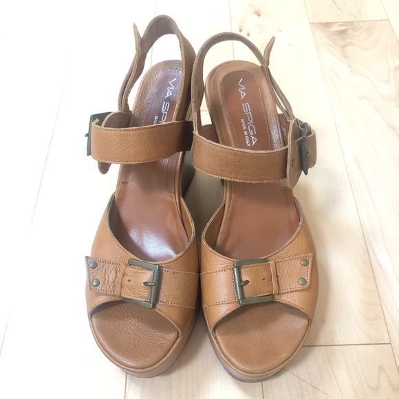 Via Spiga Karla Wedge Sandals Size 9.5M Brand New Retail $ 225